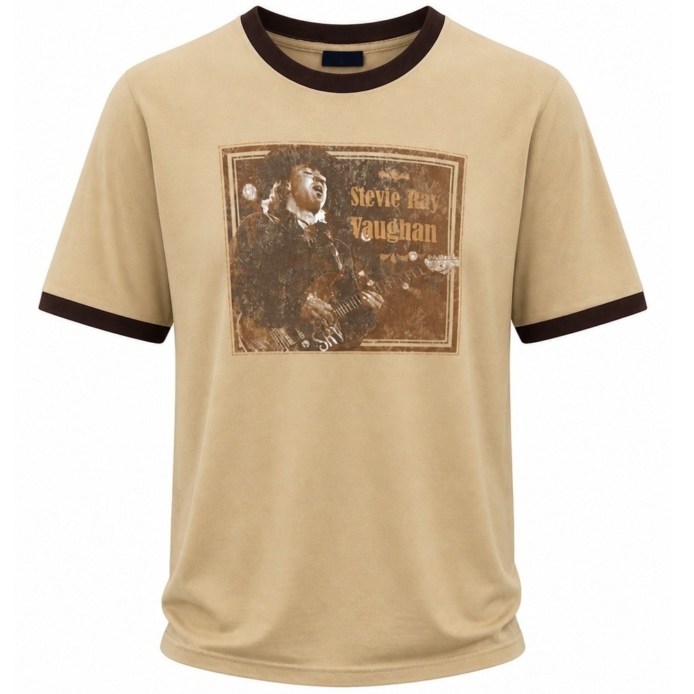 Winterland Stevie Ray Vaughan Shirt Mens L Ringer Graphic Tan Brown Classic Rock